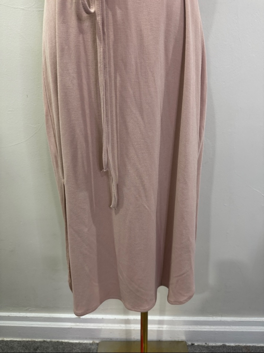 O’Neill Ribbed Modal Blend Midi Dress | Blush Pink Tie Waist | Size M - Picture 10 of 12